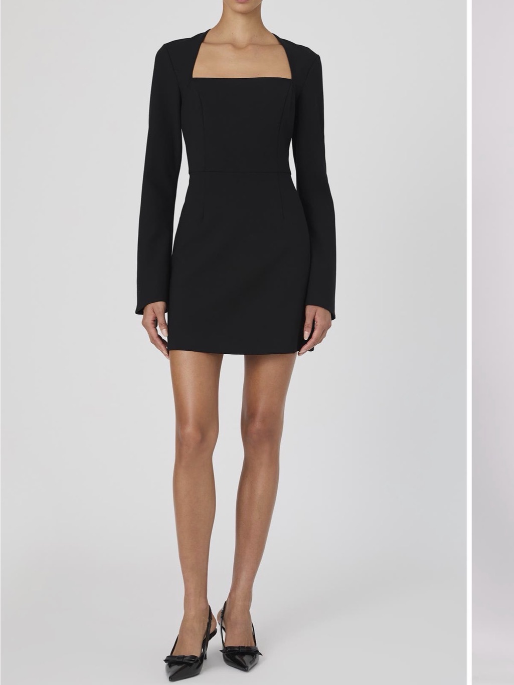 French Connection Whisper Black Long Sleeve Square-Neck Dress